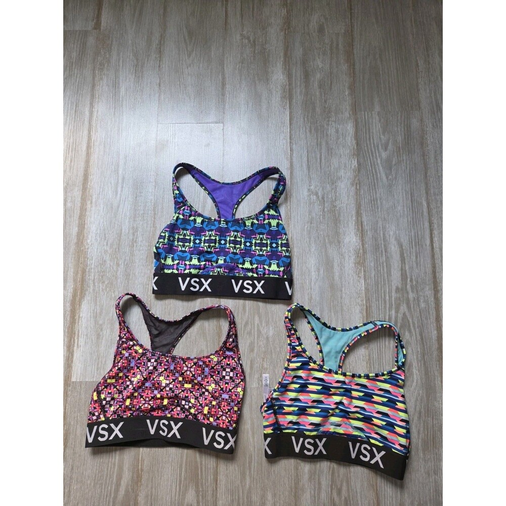 Lot of 3 Victoria's Secret VSX Sport Sports Bra Racerback Neon Print Sz S EUC - Picture 2 of 7